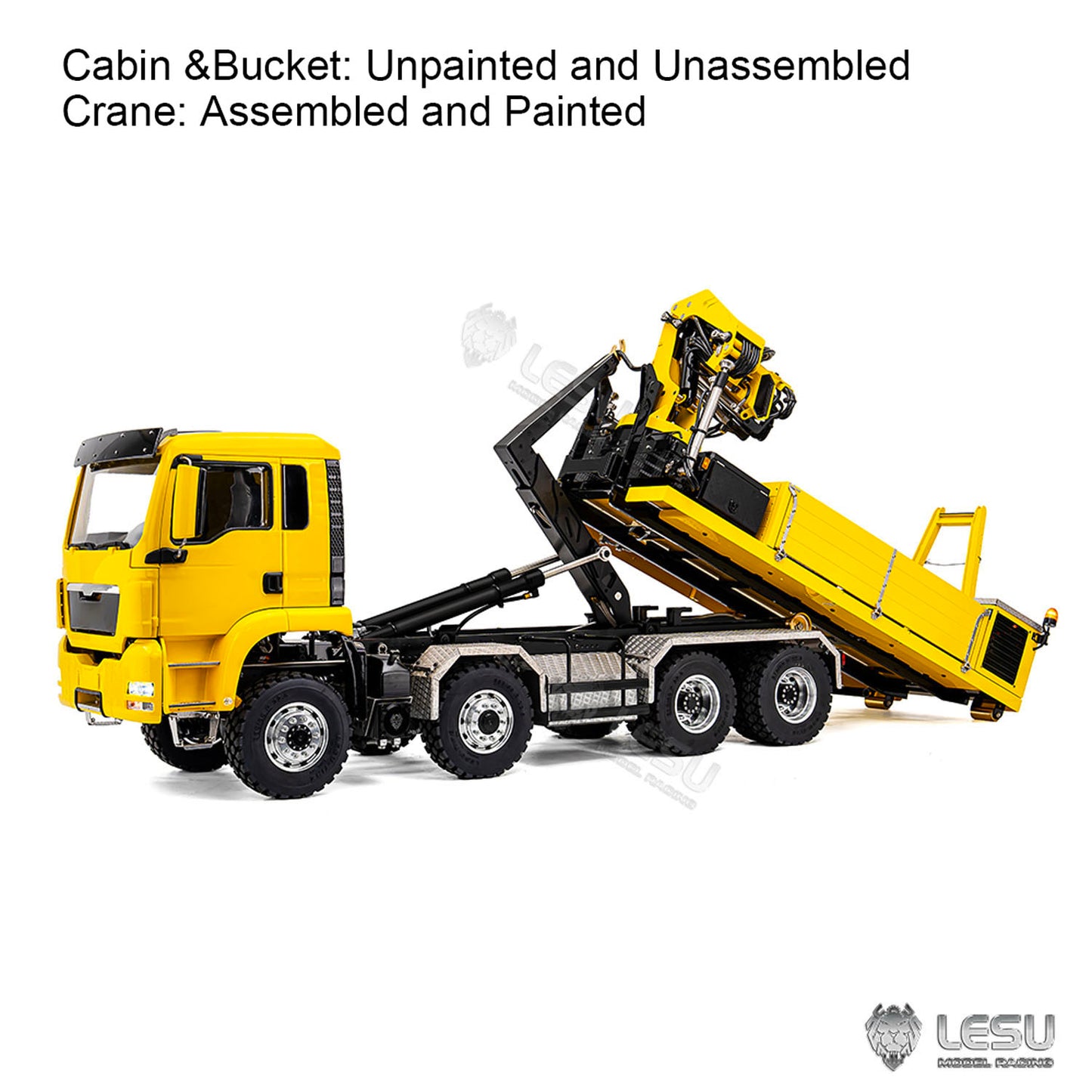 LESU 1/14 Hydraulic RC Roll on off Dumper Truck Crane Metal 8x8 Chassis Axles Lock 2Speed Gearbox 2+7CH Valve Sound Light System