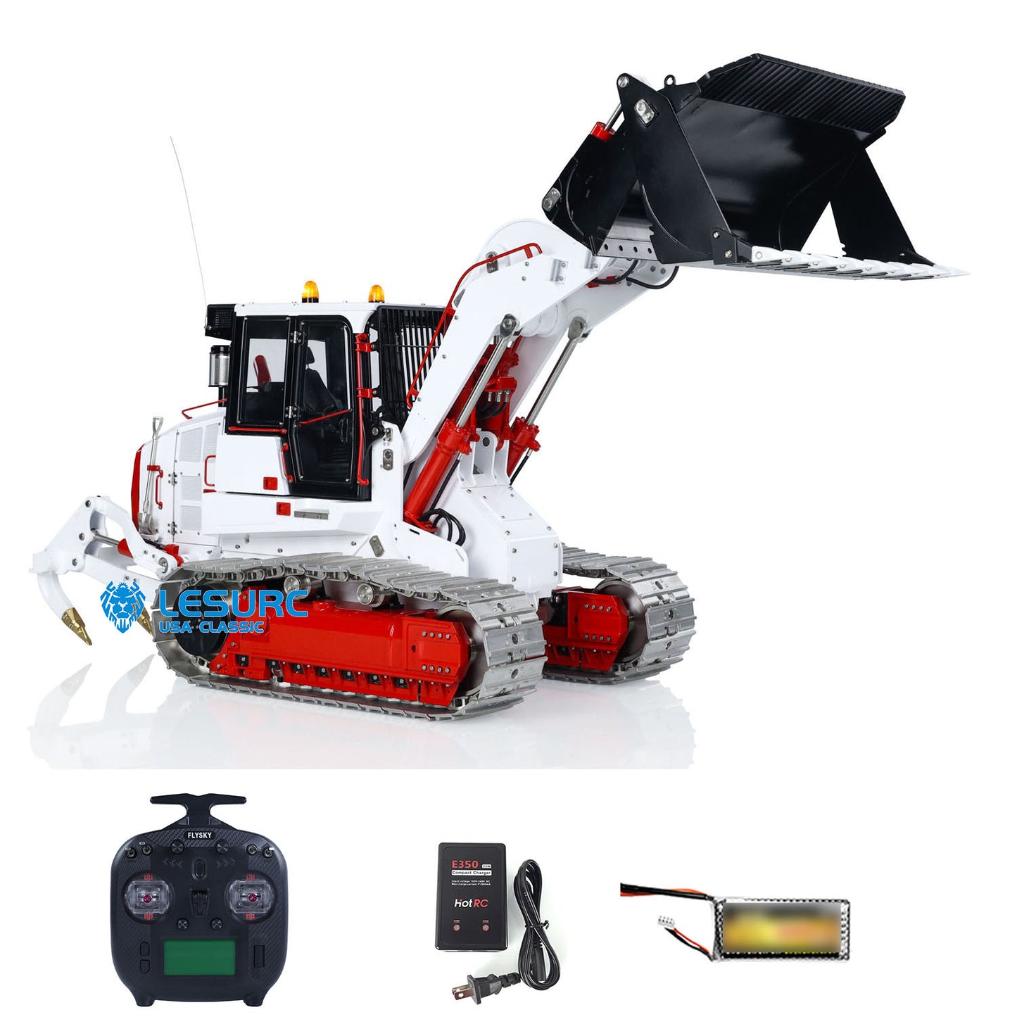 LESU 973K 1/14 Metal RC Hydraulic Loader B0024 with Flysky ST8 Radio Controller Light Sound System Openable Bucket Rear Plow for Outdoor Fun