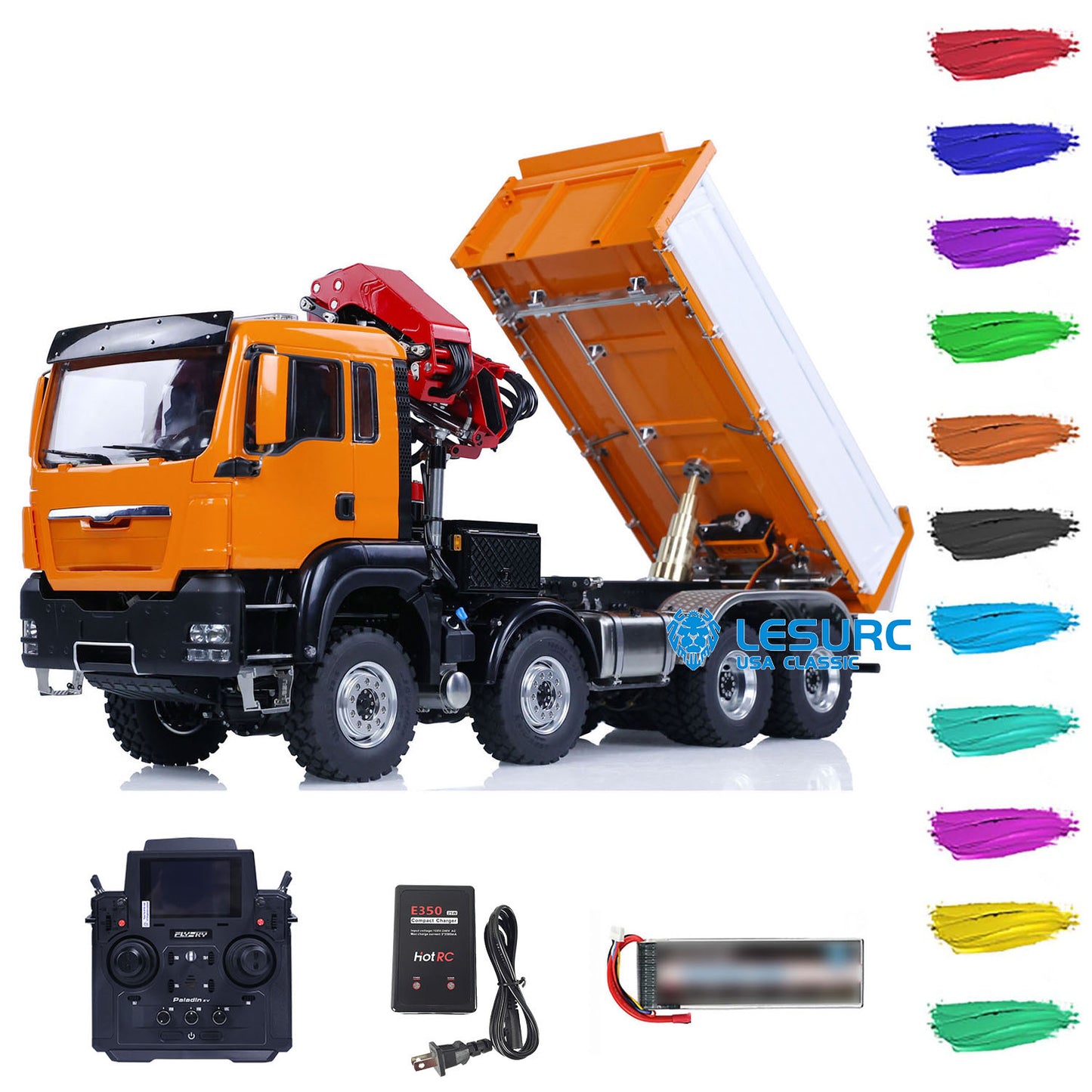 LESU 1/14 RC Hydraulic Dump Truck 8X8 Remote Controlled Crane Dumper Tipper Toy Cars Ready to Run DIY Hobby Model