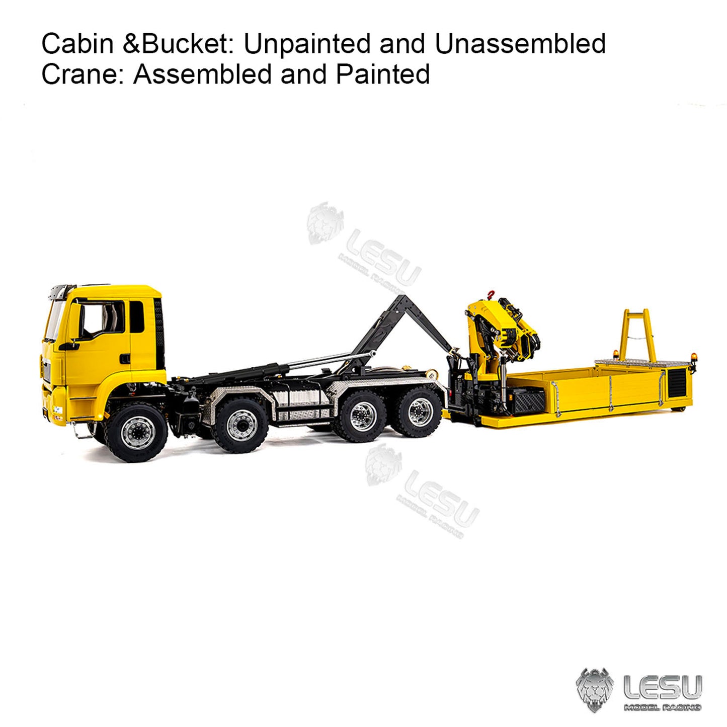 LESU 1/14 Hydraulic RC Roll on off Dumper Truck Crane Metal 8x8 Chassis Axles Lock 2Speed Gearbox 2+7CH Valve Sound Light System