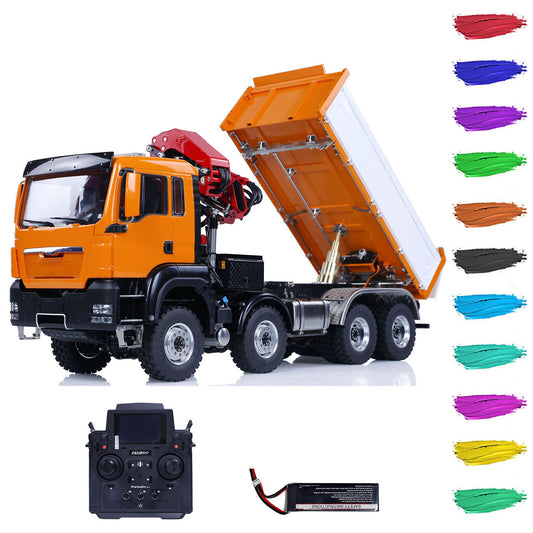 LESU 1/14 RC Hydraulic Dump Truck 8X8 Remote Controlled Crane Dumper Tipper Toy Cars Ready to Run DIY Hobby Model