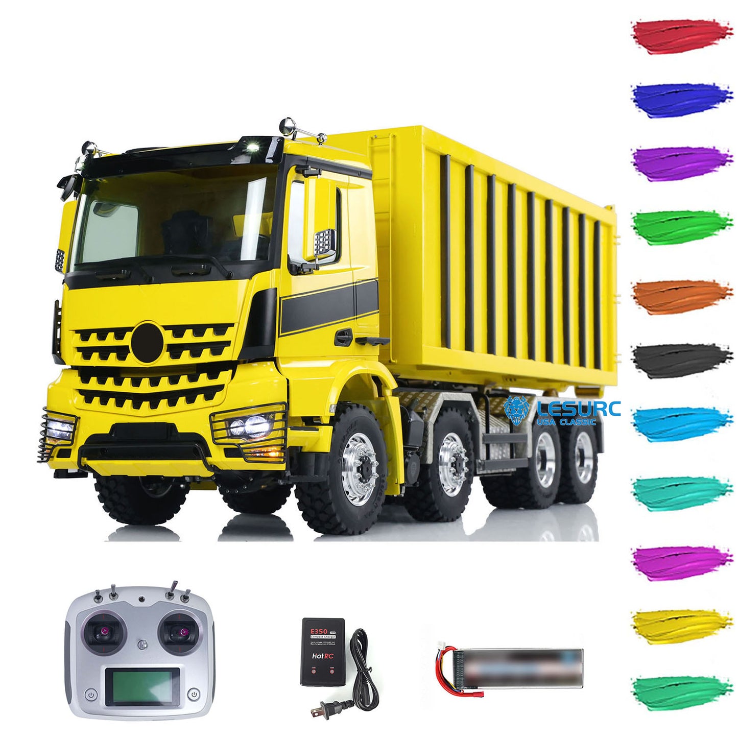 LESU 1/14 Hydraulic RC Dump Truck Metal Roll On/Off Tipper Waste Bin Car RTR I6S Radio Simulation Vehicle Model Bee Stripe Painted