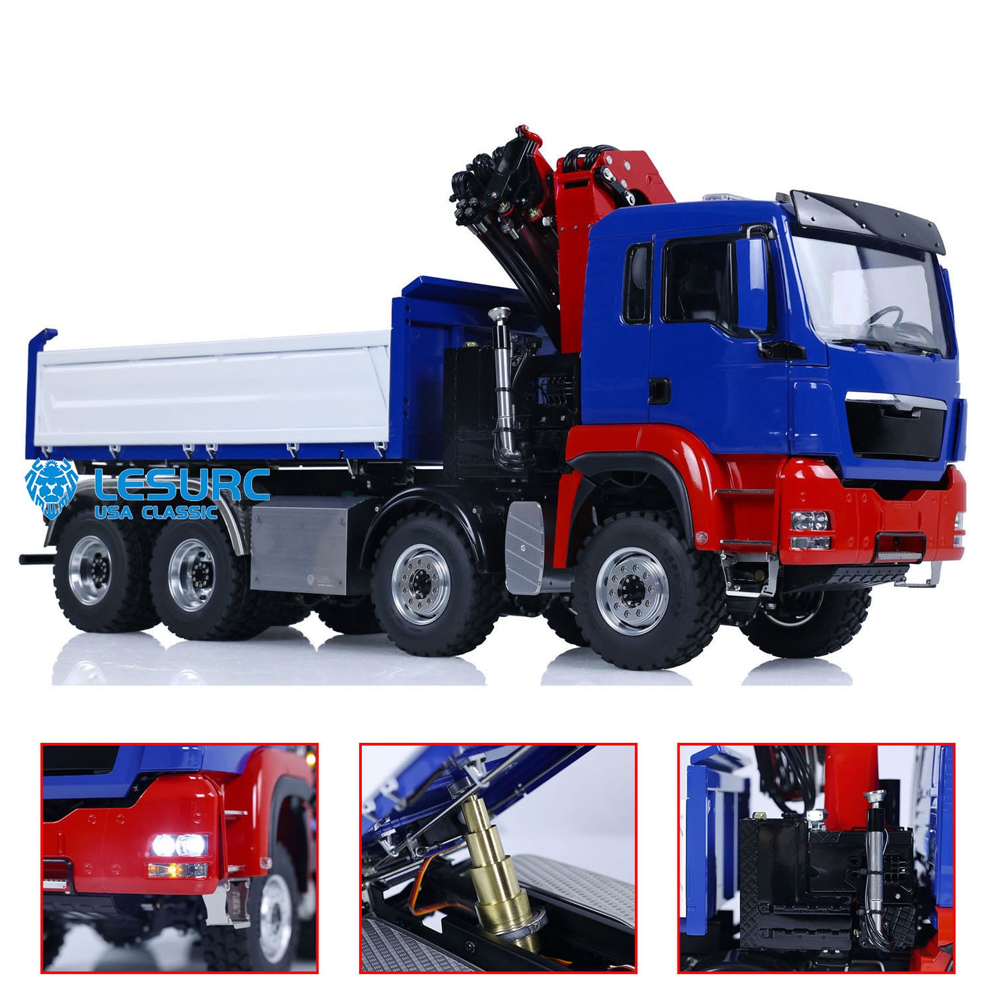 1/14 LESU 8X8 RC Hydraulic Crane Dump Truck Remote Control Dumper Car RTR Tipper Painted Assembled Hobby Models DIY