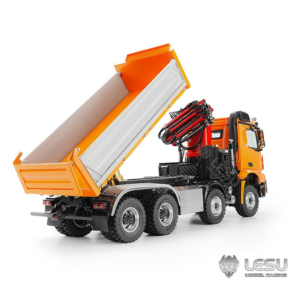 LESU 3348 1/14 Metal 8X8 Hydraulic 3 Ways RC Dump Truck with Crane 2 Speed Transmission 7CH Valve Sound Light for Scale Machinery Enthusiast