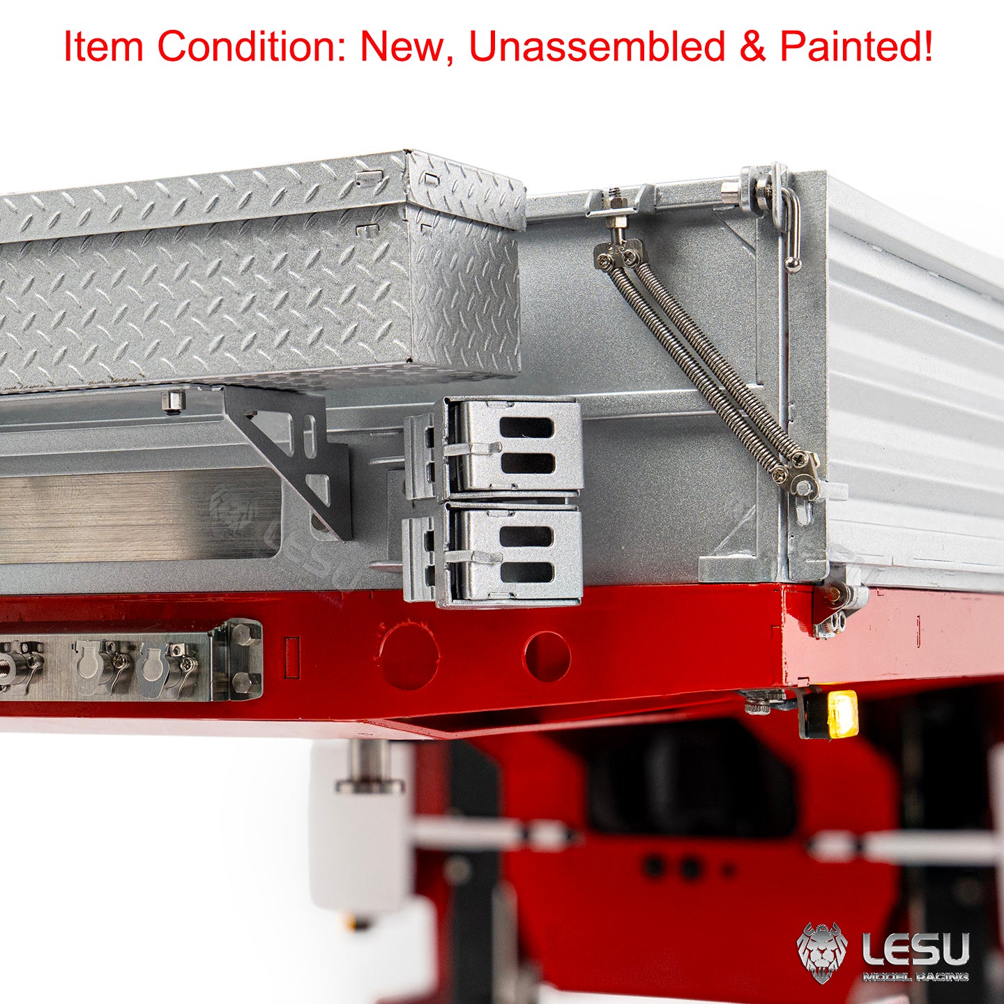 LESU 1/14 Metal Trailer Hydraulic Lifting Tailboard 4 Axles Steering Available Electric Support Legs for DIY RC Tractor Truck