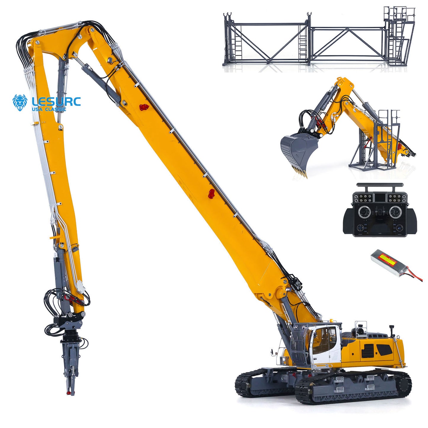 LESU 1/14 RC Heavy Full Hydraulic Demolition Excavator Aoue LR960 RTR Two Type Arms Digger Model Engineering Vehicle XE Radio