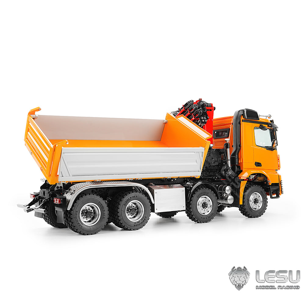 LESU 3348 1/14 Metal 8X8 Hydraulic 3 Ways RC Dump Truck with Crane 2 Speed Transmission 7CH Valve Sound Light for Scale Machinery Enthusiast
