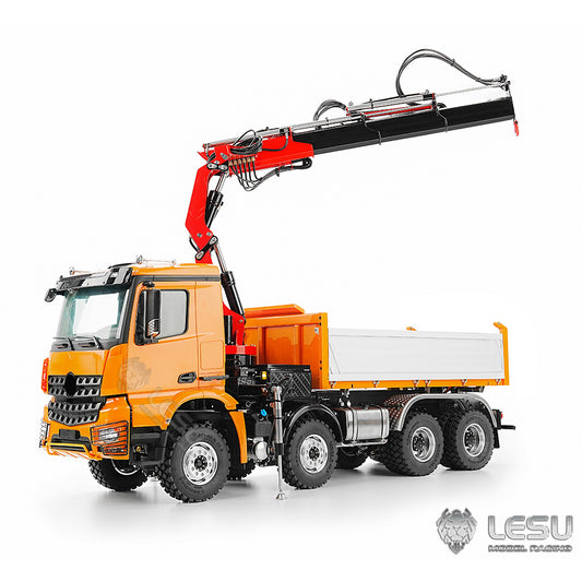 LESU 3348 1/14 RC Hydraulic Dump Truck 3-Ways 8X8 Remote Control Crane Tipper Emulated Car Hobby Models 7CH Valve 2Speed Gearbox