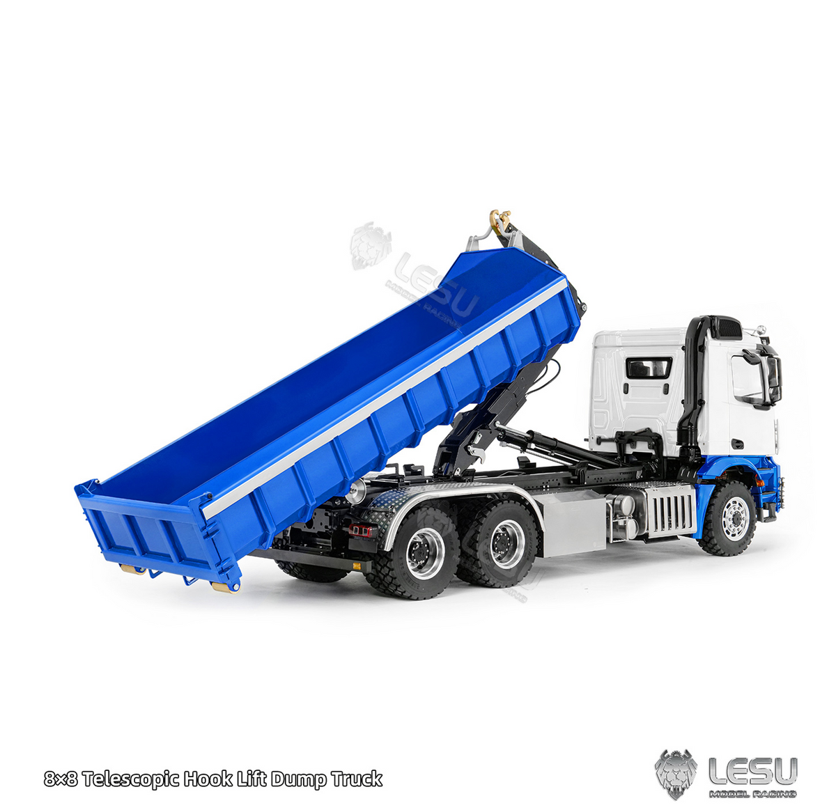 LESU Z0092 1/14 6x6 RC Hydraulic Roll Off Dump Truck with Telescopic Hook Lift Metal Chassis 3 Speed Gearbox Light Sound System