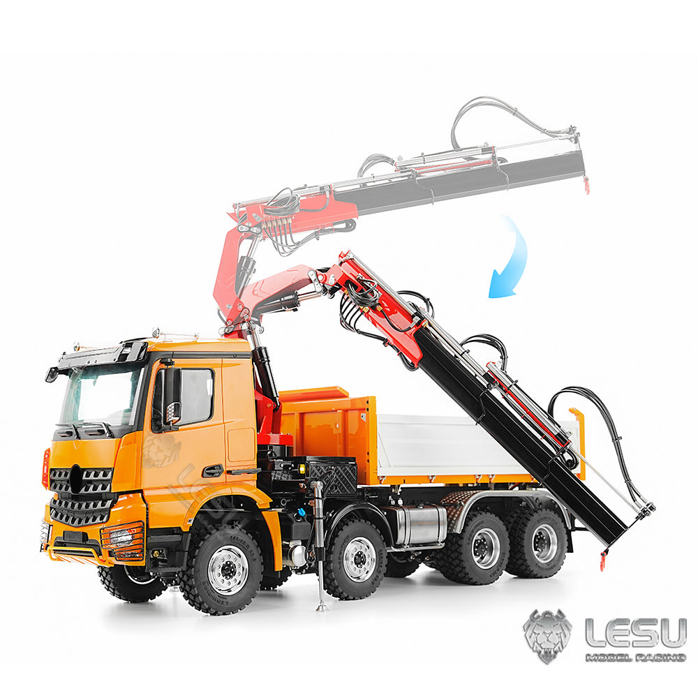 LESU 3348 1/14 Metal 8X8 Hydraulic 3 Ways RC Dump Truck with Crane 2 Speed Transmission 7CH Valve Sound Light for Scale Machinery Enthusiast