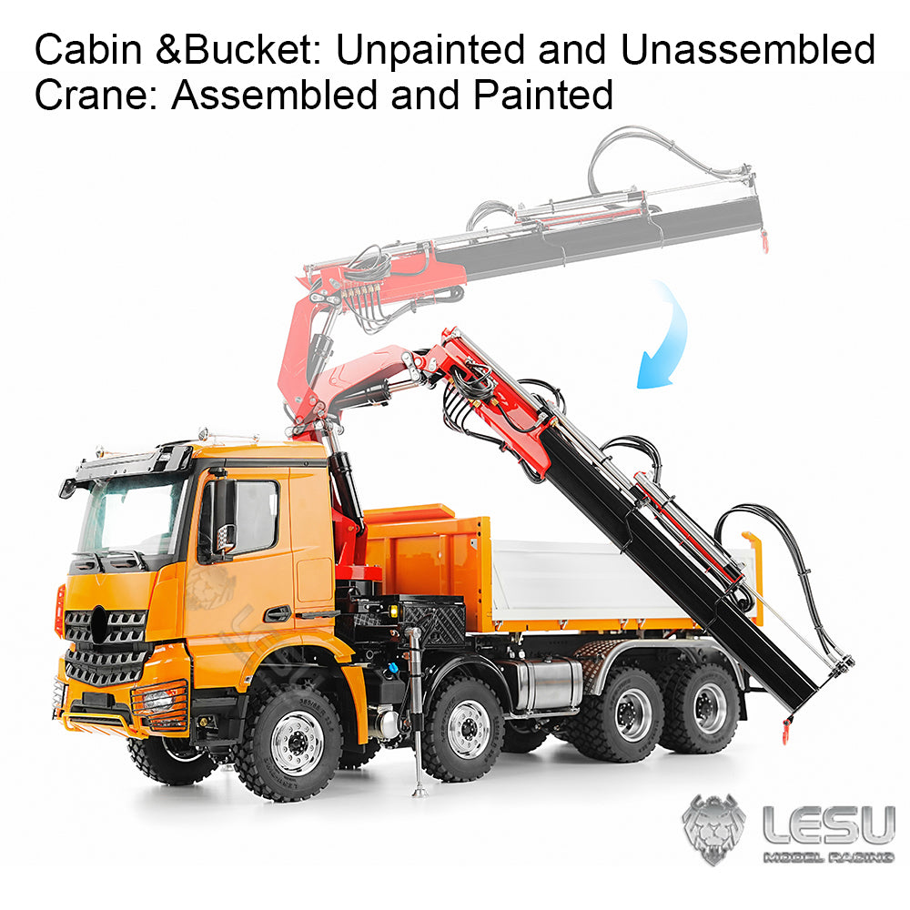 LESU 3348 8X8 RC Hydraulic Dump Truck 3-Ways 1/14 Remote Control Crane Tipper Engineering Vehicle Model 2Speed Gearbox Sound