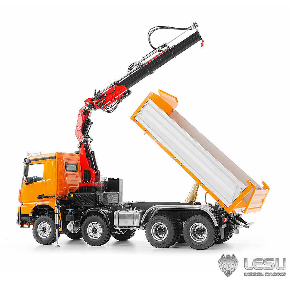 LESU 3348 1/14 Metal 8X8 Hydraulic 3 Ways RC Dump Truck with Crane 2 Speed Transmission 7CH Valve Sound Light for Scale Machinery Enthusiast