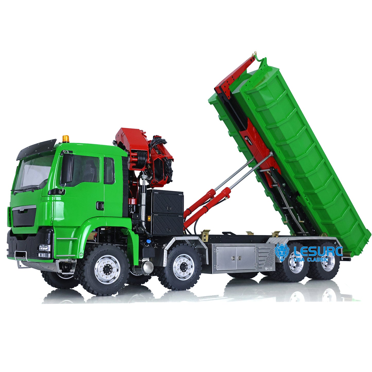 LESU 1/14 8*8 RC Roll on/off Hydraulic Truck Crane Dumper Tipper Reversing Valve W/ Light Sound Motor ESC Battery PL18EV Radio