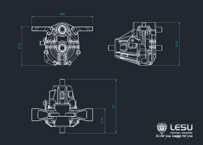 LESU Metal Transfer Case for Remote Controlled 1/14 Scale Tractor Dumper Truck DIY Model Car Spare Parts Accessories