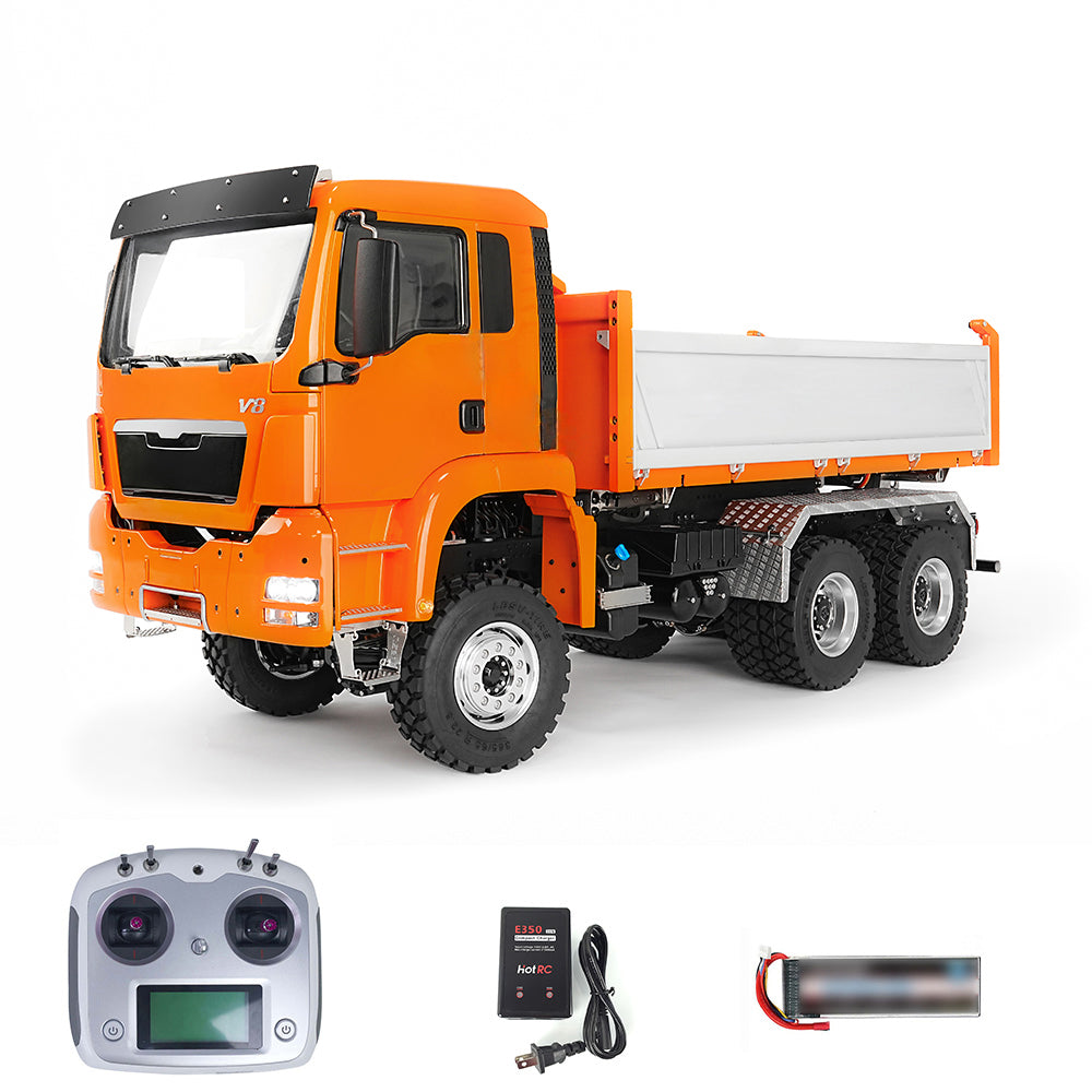 LESU 1/14 RC Hydraulic Dump Truck TGS 6x6 Metal Remote Control Dumper Car Model Construction Vehicle 3Speed Gearbox I6S Radio