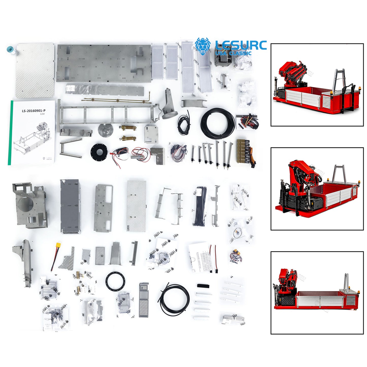 Metal Cargo Box Hydraulic Crane for LESU 1/14 Roll on Off Dumper Truck DIY  Tipper Model Emulated Vehicle 7CH Valve Pump Lights