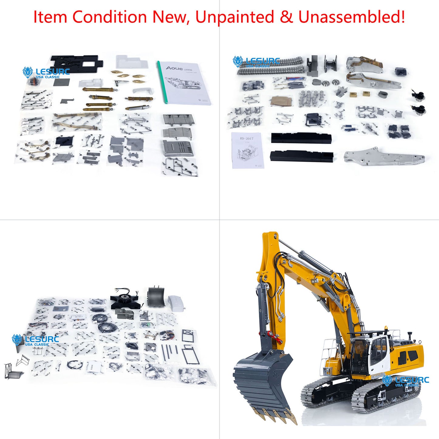 LESU 1/14 Aoue Radio Controlled Dual Pumps LR956 Hydraulic Excavator KIT Metal 3 Arms RC Digger Model 4+3CH Valve Light GPS