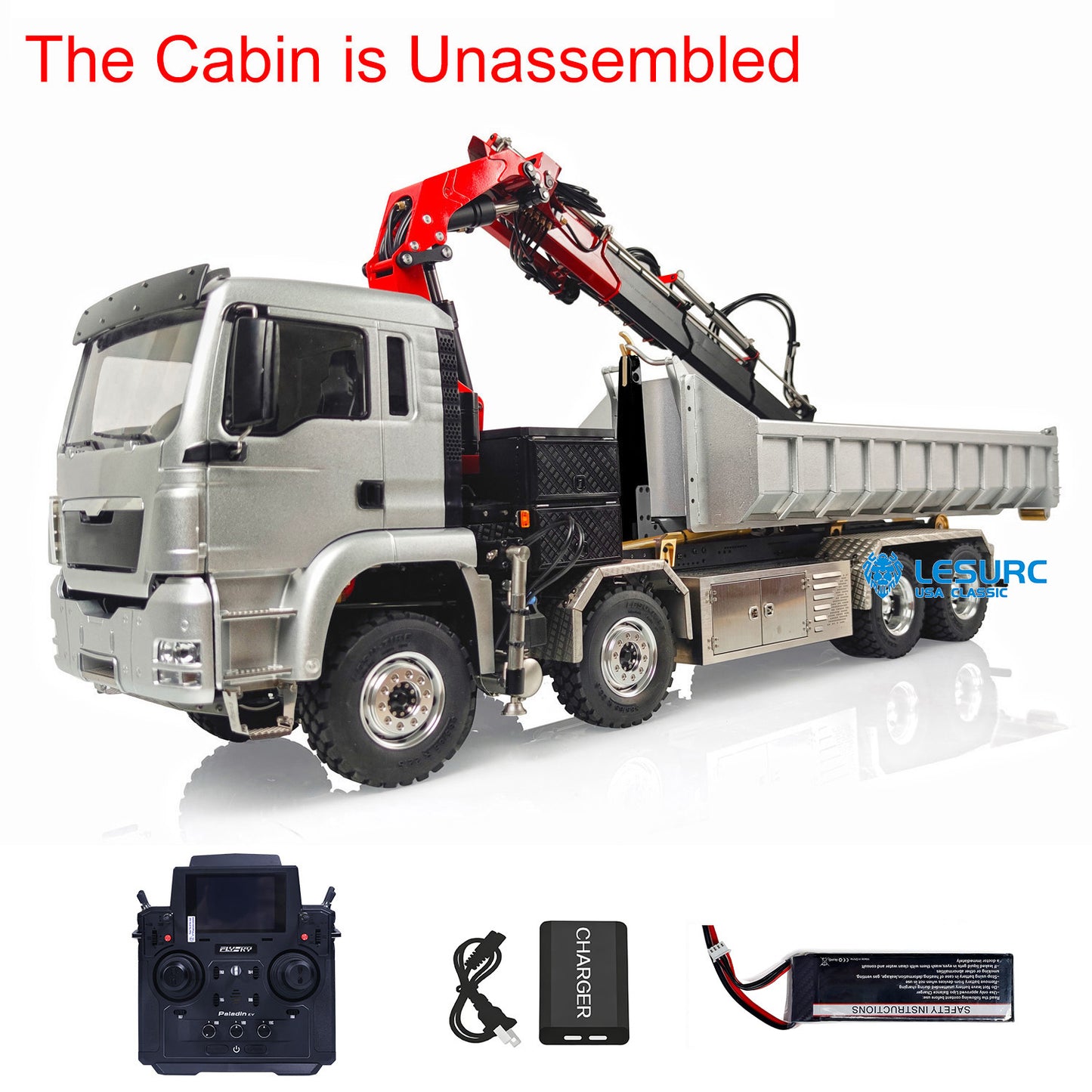 LESU Z0031 1/14 Metal 8x8 Hydraulic RC Roll On Off Dump Truck with TGS Cabin Crane 2 Speed Transmission PL18EV Radio System 7CH Valve Brushless Motor ESC