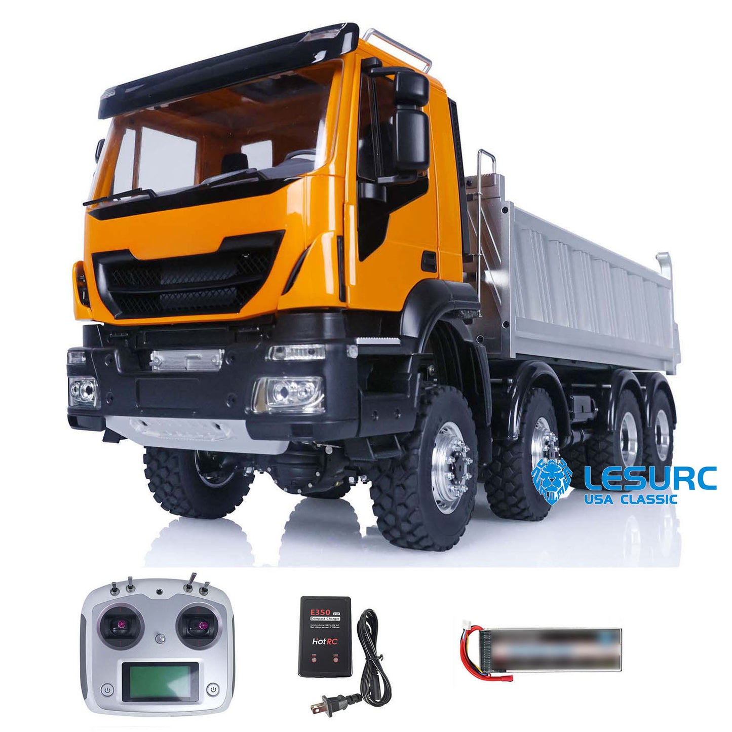 LESU 1/14 Ready To Run Remote Controlled Hydraulic Dump Car 8X8 for Metal Chassis Dumper Trucks Construction Vehicle E350 Charger