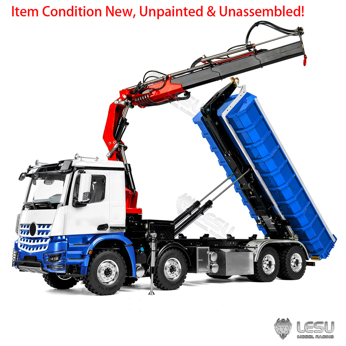 LESU Z0122 1/14 8x8 Hydraulic Roll Off RC Dumper Truck with Telescopic Hook Arm 7CH Valve Crane 3 Speed Gearbox Differential Lock Light Sound