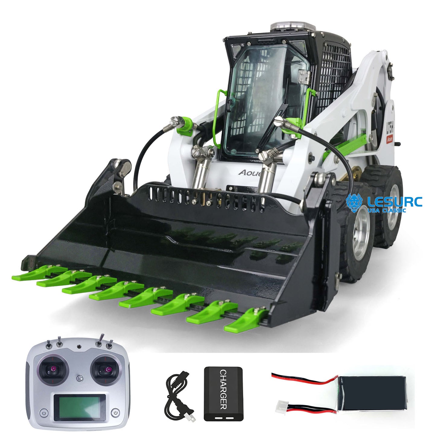 LESU Aoue LT5H 1/14 Metal RC Hydraulic Skid Steer Loader A0008 with FlySky I6S Radio Controller Light Sound for Engineering Vehicle Enthusiast
