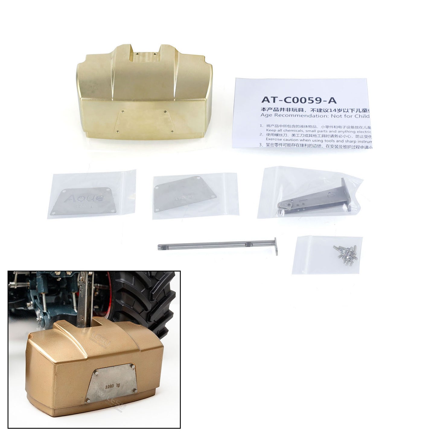 Brass Front Weight Increasing Module Counterweight for LESU 1/14 Hydraulic RC Tractor AOUE 1050 Farm Truck DIY Agricultural Car