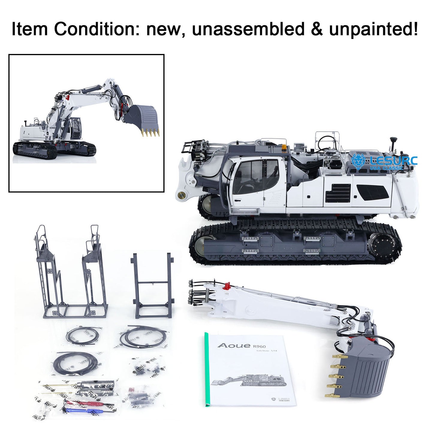 LESU Metal 1/14 RC Full Hydraulic Excavator LR960 KIT DIY Digging Arm Digger Engineering Vehicle Machinery Model Unpainted