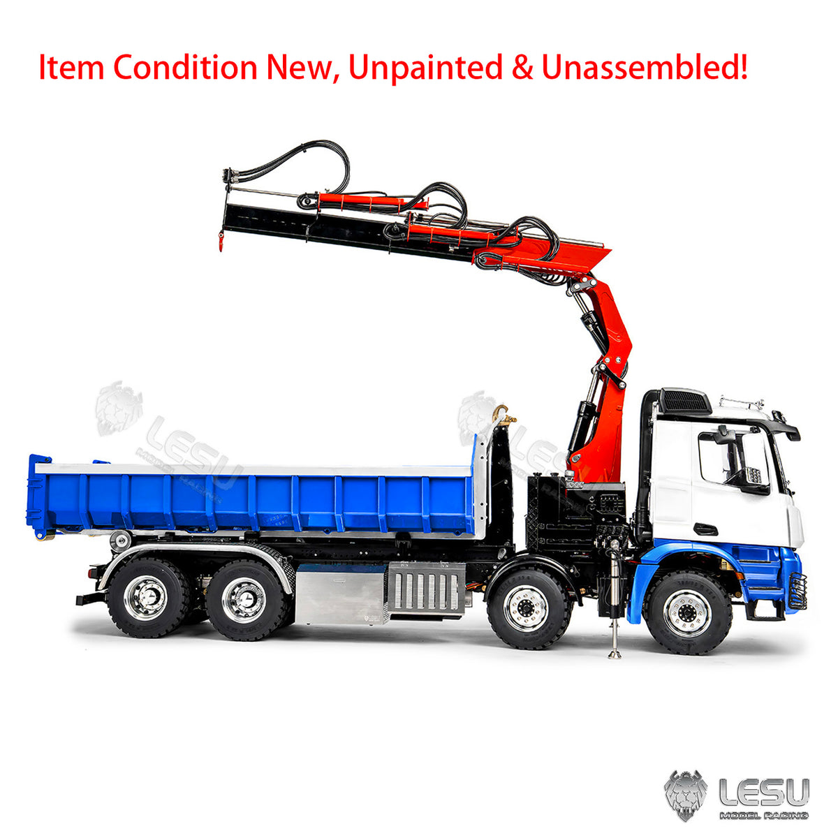 LESU Z0123 1/14 8x8 Hydraulic Folding Hook Lift Roll Off RC Dumper Truck with 7CH Valves Crane 3 Speed Transmission Metal Chassis