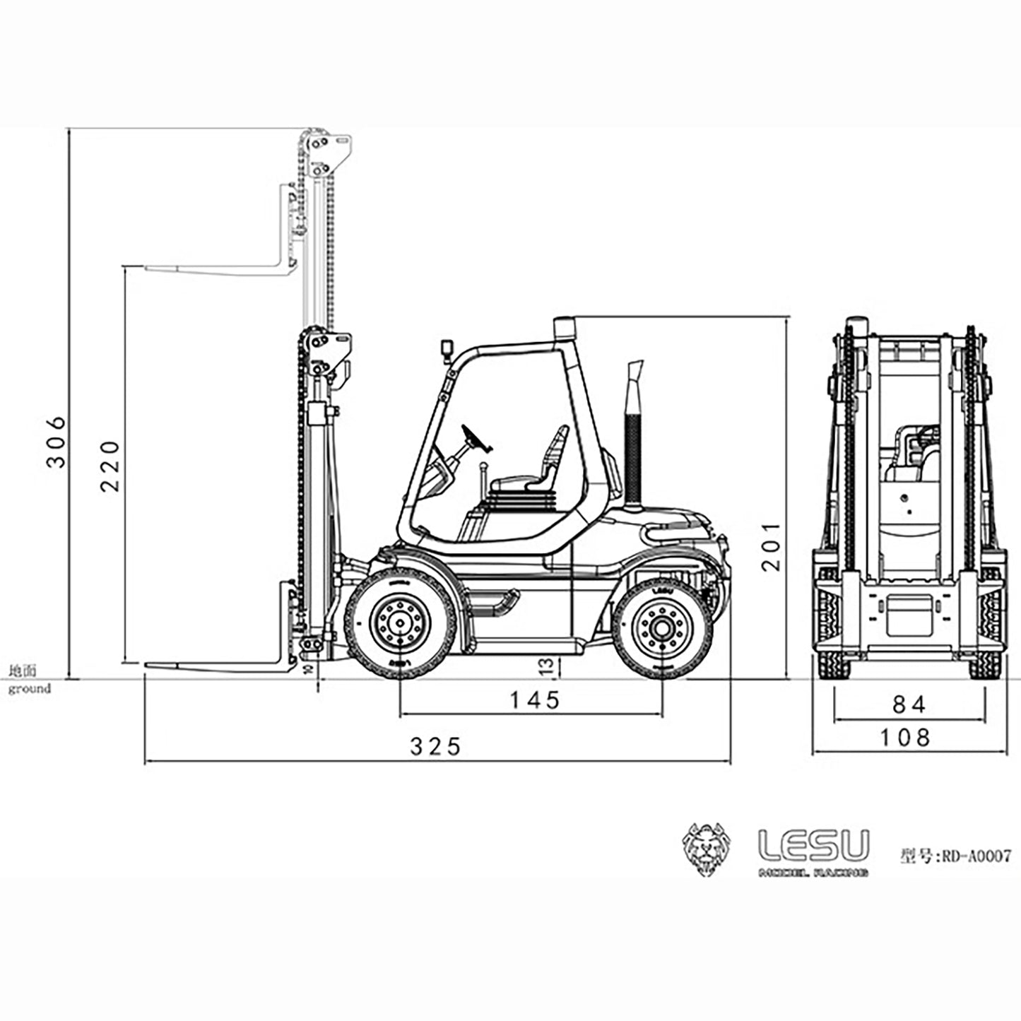 LESU 1/14 RC Hydraulic Forklift A0002 RTR Metal Remote Control Fork Transfer Car Light Sound Battery Flysky ST8 Radio 2CH Valve