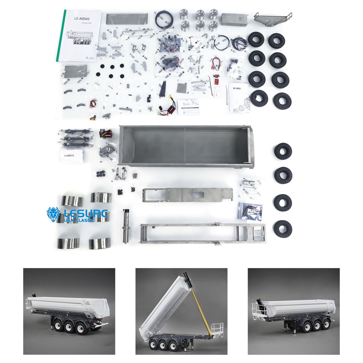 LESU A0045 1/14 Metal Hydraulic RC Semi Dump Trailer Model with Electric Legs for RC Tractor Truck Construction Model Enthusiast