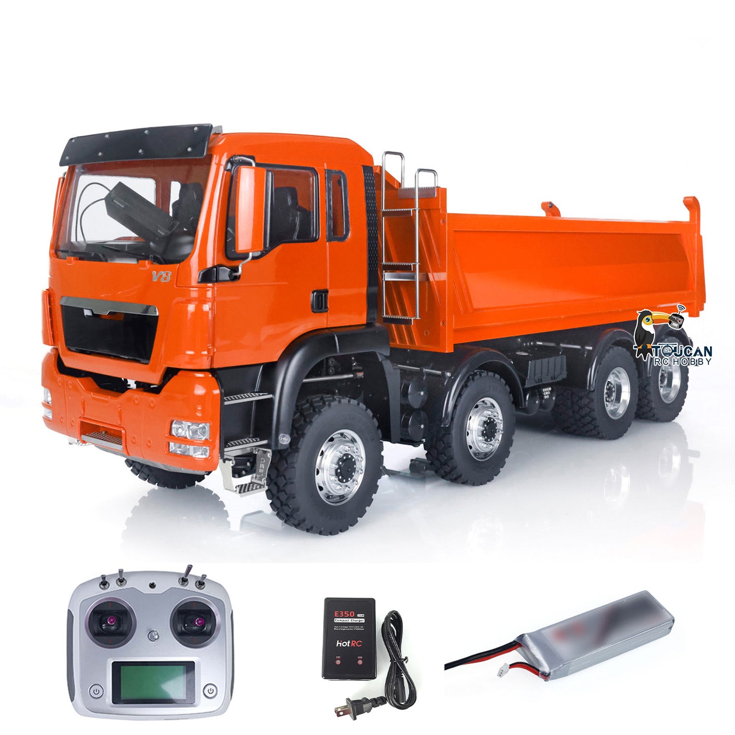 1/14 LESU Hydraulic RC Dump Truck 8x8 All Wheel Drive Dumper Car Model i6S Remote Control Light Sound