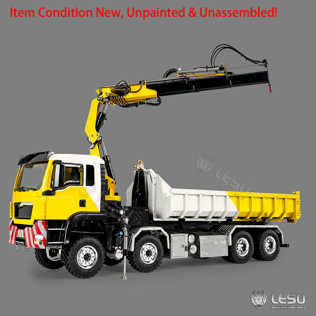 LESU Z0125 1/14 8x8 RC Hydraulic Crane Roll Off Dumper Truck with TGS Cabin Folding Hook Lift 3 Speed Gearbox Differential Lock Metal Chassis
