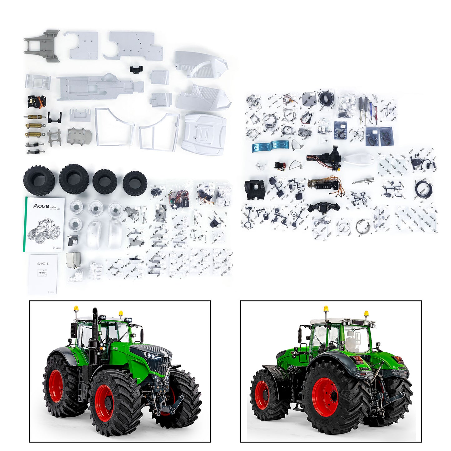 IN Stock LESU Metal 1/14 RC Tractor Truck AOUE 1050 4x4 Hydraulic Farm vehicle K500 Seedbed Pre-sowing Soil Preparation Planter Plough Light Sound