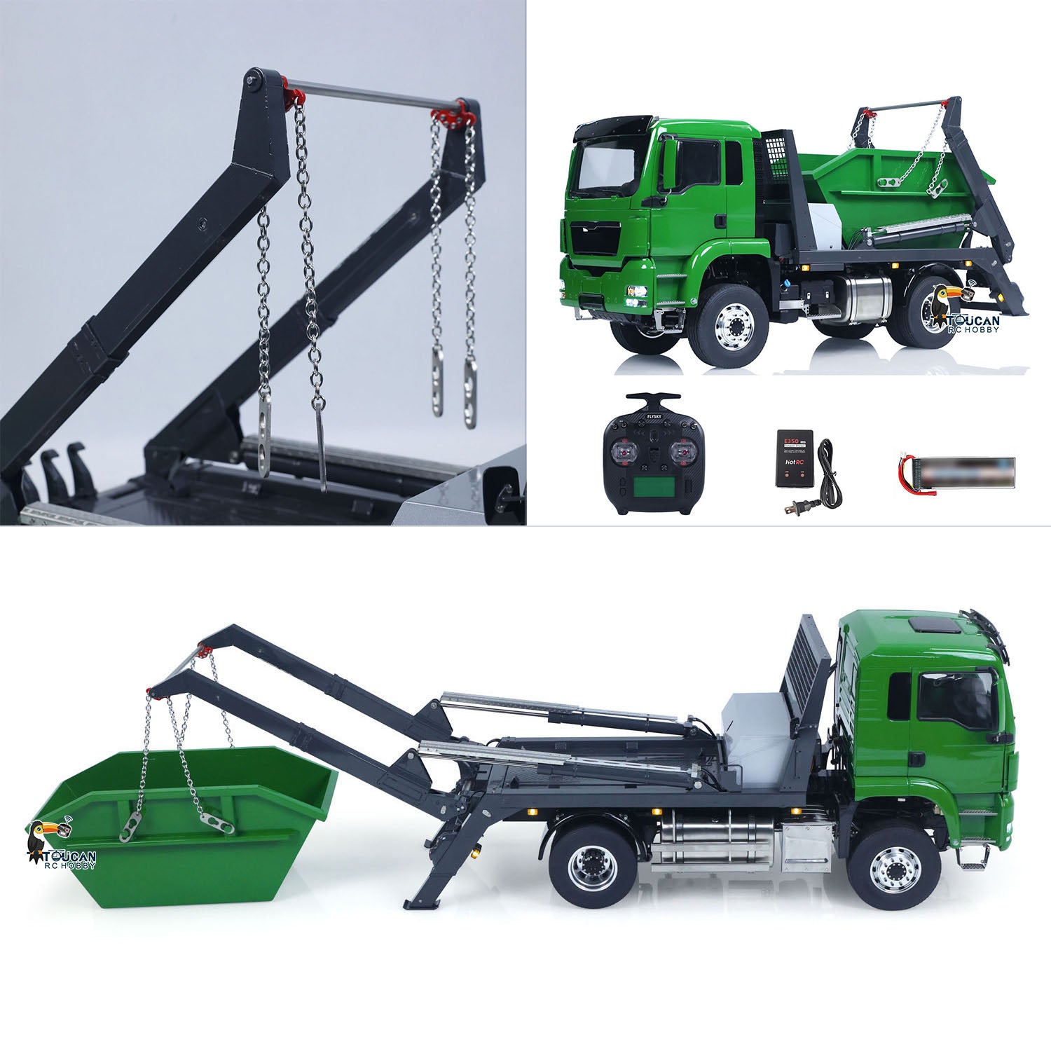 LESU Metal 1/14 RC Hydraulic Swing Arm Garbage Truck 4X4 Skip