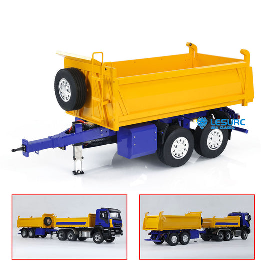 LESU A0051-C 1/14 Metal Full Dump Trailer 2-Axle Heavy Haul Transport Vehicle Electric Landing Legs LED Lights for RC Tractor Truck DIY Models for Model Enthusiast