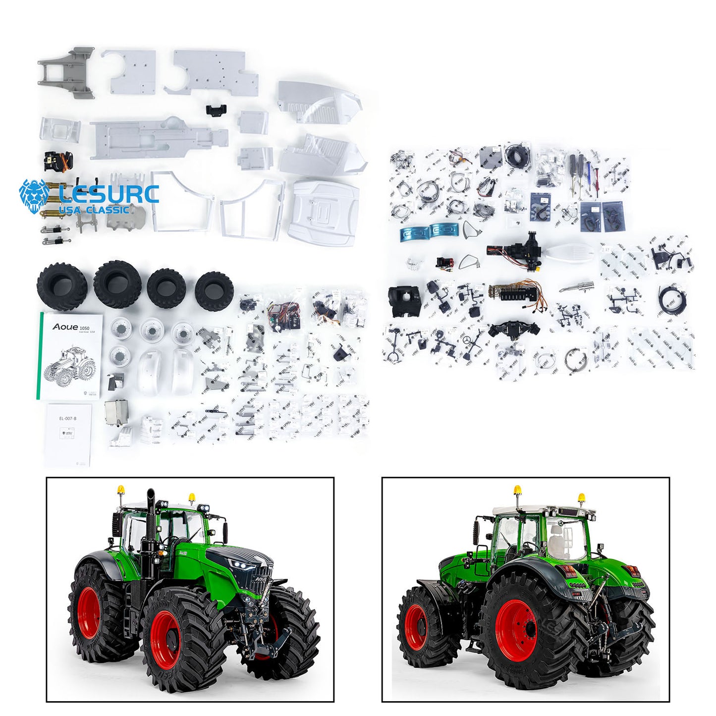 Brand New LESU 1/14 4X4 AOUE 1050 Metal Hydraulic RC Tractor Remote Control Car Model Kits Simulation Vehicle Model DIY Light