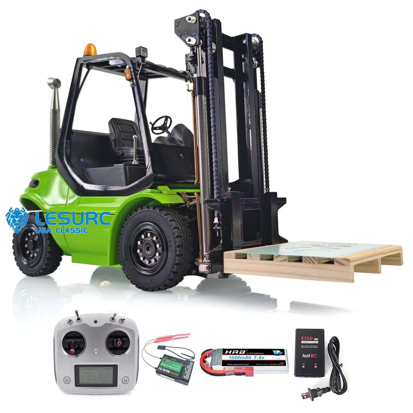 LESU A0002 1/14 Metal RC Hydraulic Forklift with FlySky I6S Radio Controller Sound Light System for Remote Control Construction Vehicle Enthusiasts
