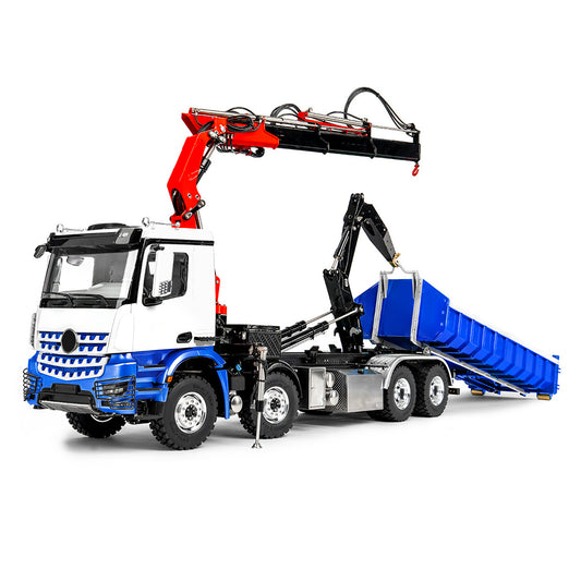 LESU Z0123 1/14 8x8 Hydraulic Folding Hook Lift Roll Off RC Dumper Truck with 7CH Valves Crane 3 Speed Transmission Metal Chassis