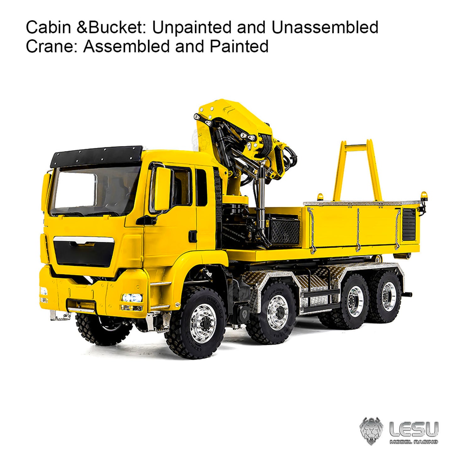 LESU 1/14 Hydraulic RC Roll on off Dumper Truck Crane Metal 8x8 Chassis Axles Lock 2Speed Gearbox 2+7CH Valve Sound Light System