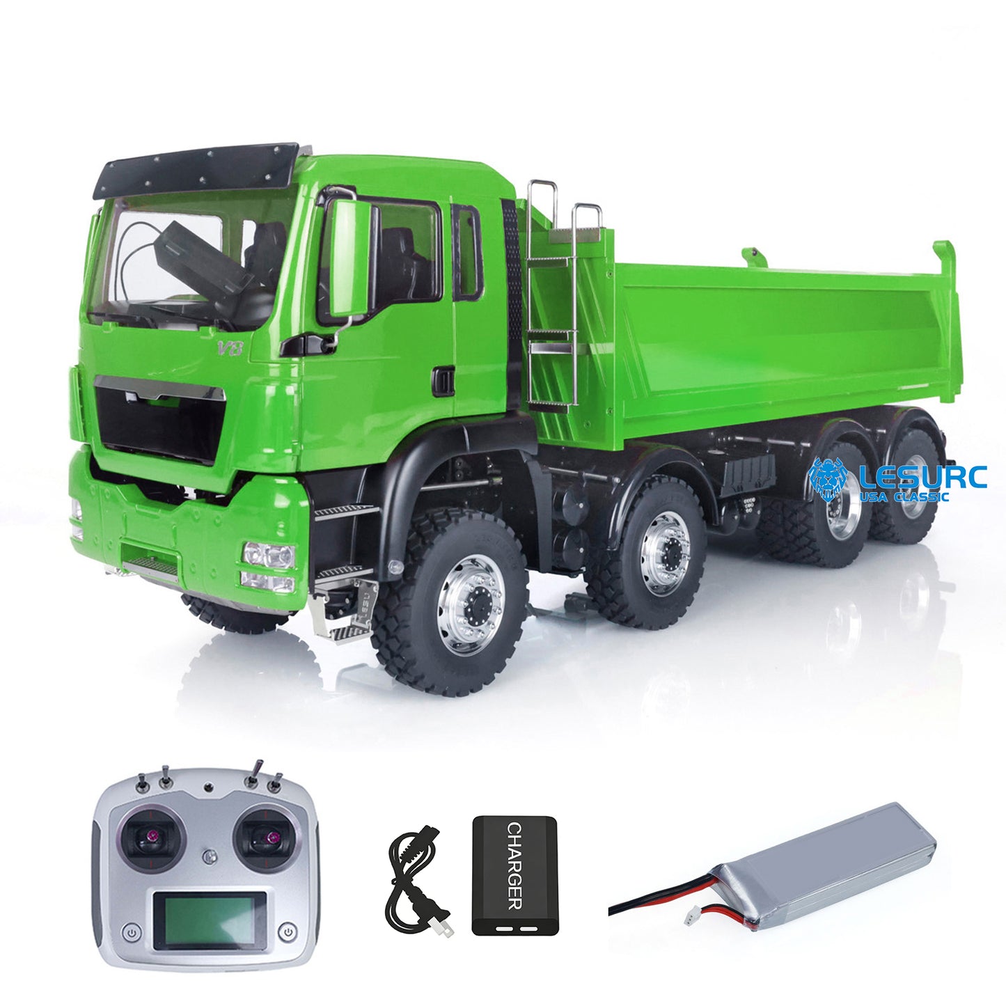 LESU 1/14 8x8 Metal Hydraulic RC Dump Truck 20130011 RTR Tipper Model FlySky I6S Radio Controller Brushless Motor 2 Speed Transmission Sound System