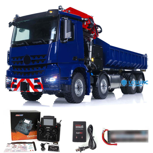 1/14 LESU RC 8x8 RTR Metal Hydraulic Crane Dumper Tipper Truck Electric Dump Car W/ Light Sound ESC Motor PL18EV Radio Battery