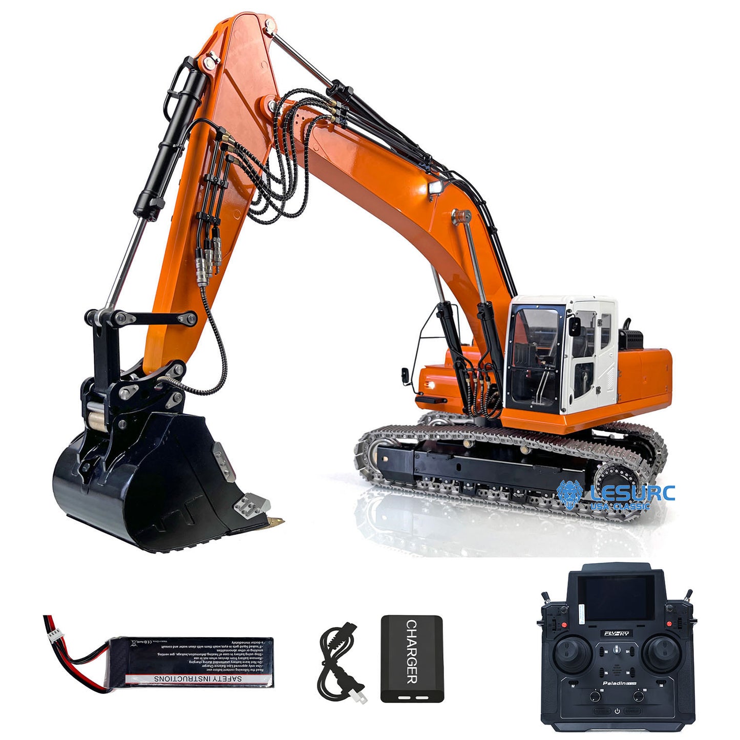 LESU PC360 1/14 Metal RC Excavator B0002 RTR Hydraulic Stainless Steel Digger Light System Grab Grapple Fixed Mount FlySky PL18EV Lite Controller