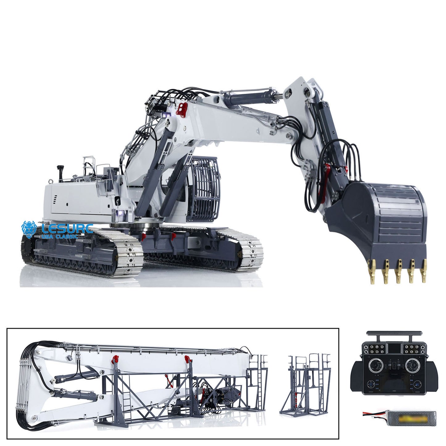 LESU 1/14 RC Heavy Full Hydraulic Demolition Excavator Aoue LR960 RTR Two Type Arms Digger Model Engineering Vehicle XE Radio