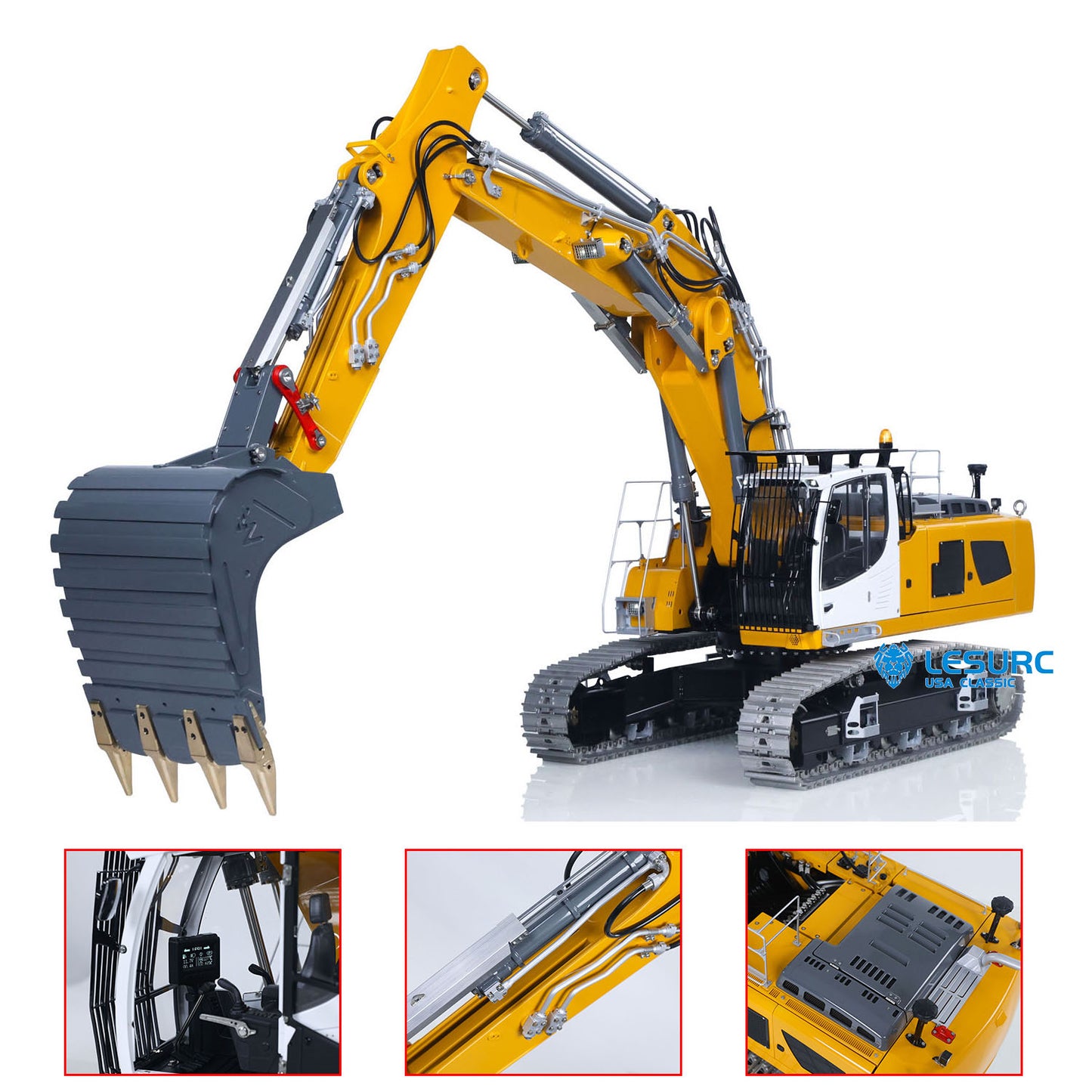 LESU 1/14 RC Hydraulic Excavator LR956 Metal 3 Arms Remote Control Digger Model 4+3CH Valve Dual Pumps Light Flysky PL18EV LITE