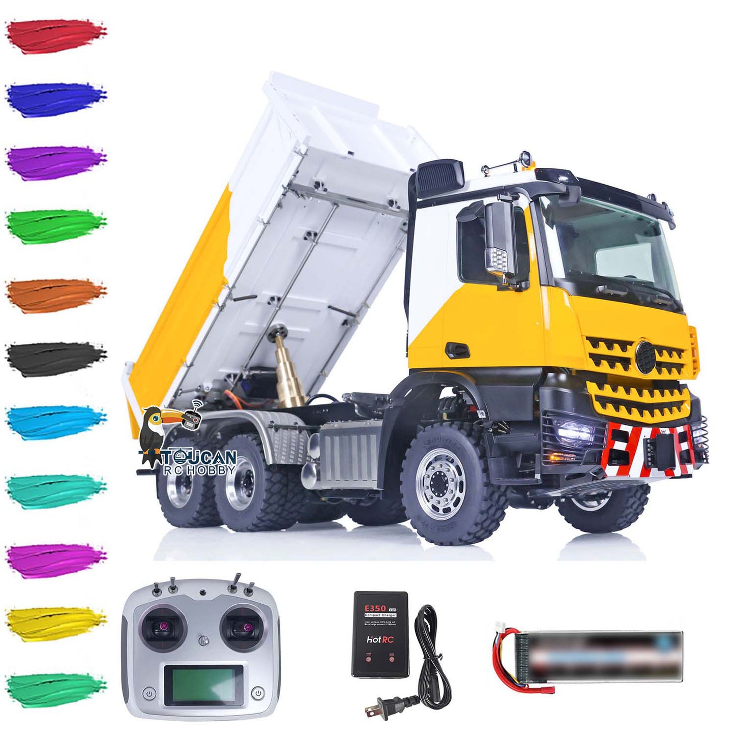 LESU 1/14 6x6 Metal 3 ways Dumper Remote Control Hydraulic Low Roof Dump Truck Engineering Vehicle With I6S Radio System