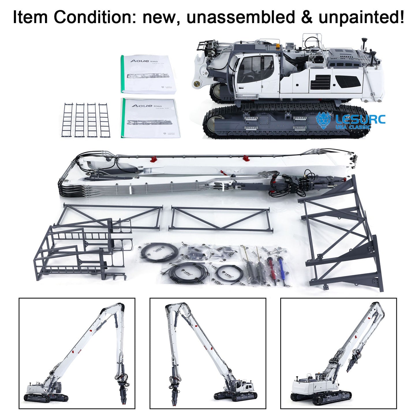 LESU Metal 1/14 RC Full Hydraulic Excavator LR960 KIT DIY Demolition Arm Heavy Digger Model Engineering Vehicle Unassembled