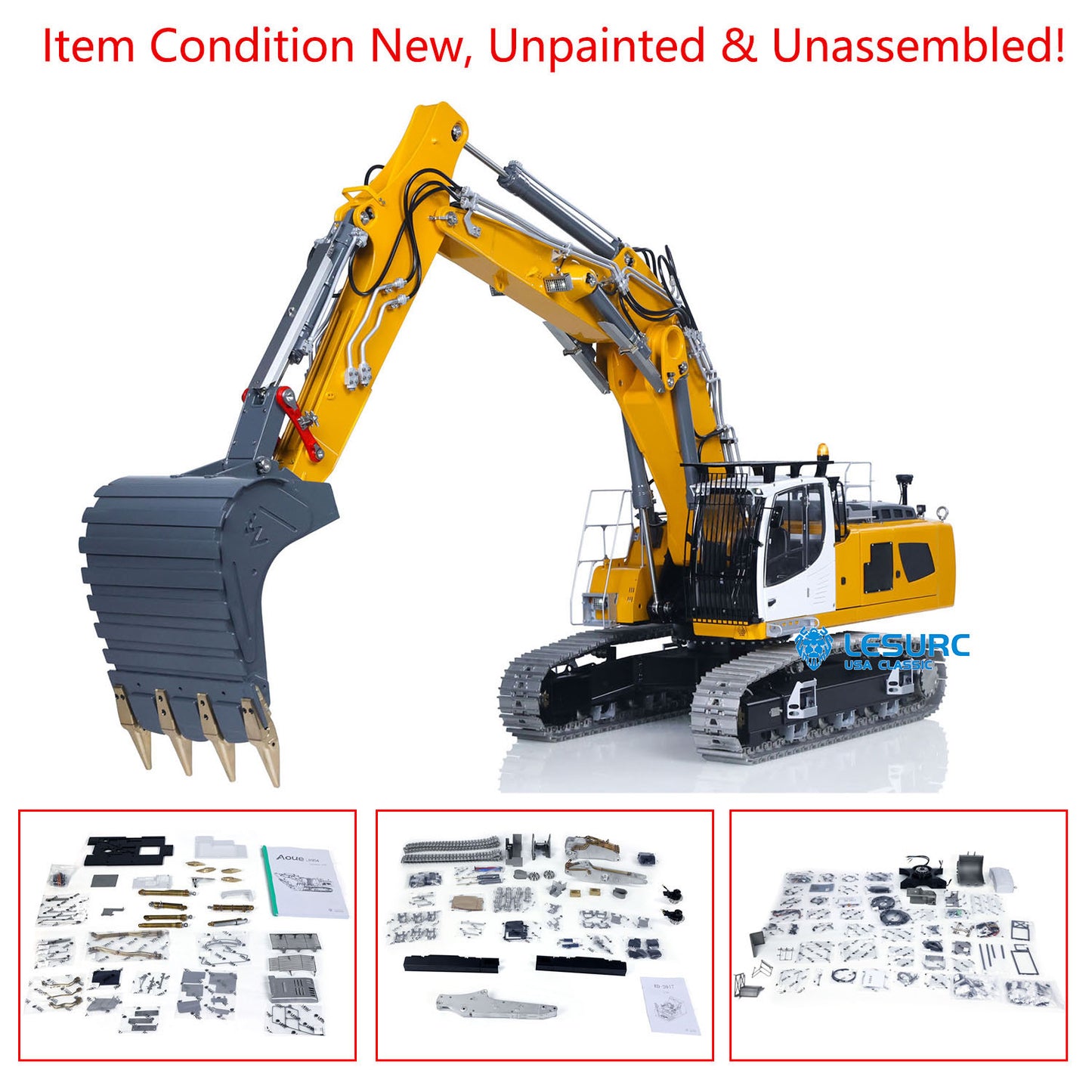 LESU LR956 1/14 Metal RC Hydraulic Excavator B0040 Dual Pump 3Arms Digger Brushless Motor for Remote Control Construction Hobbyists