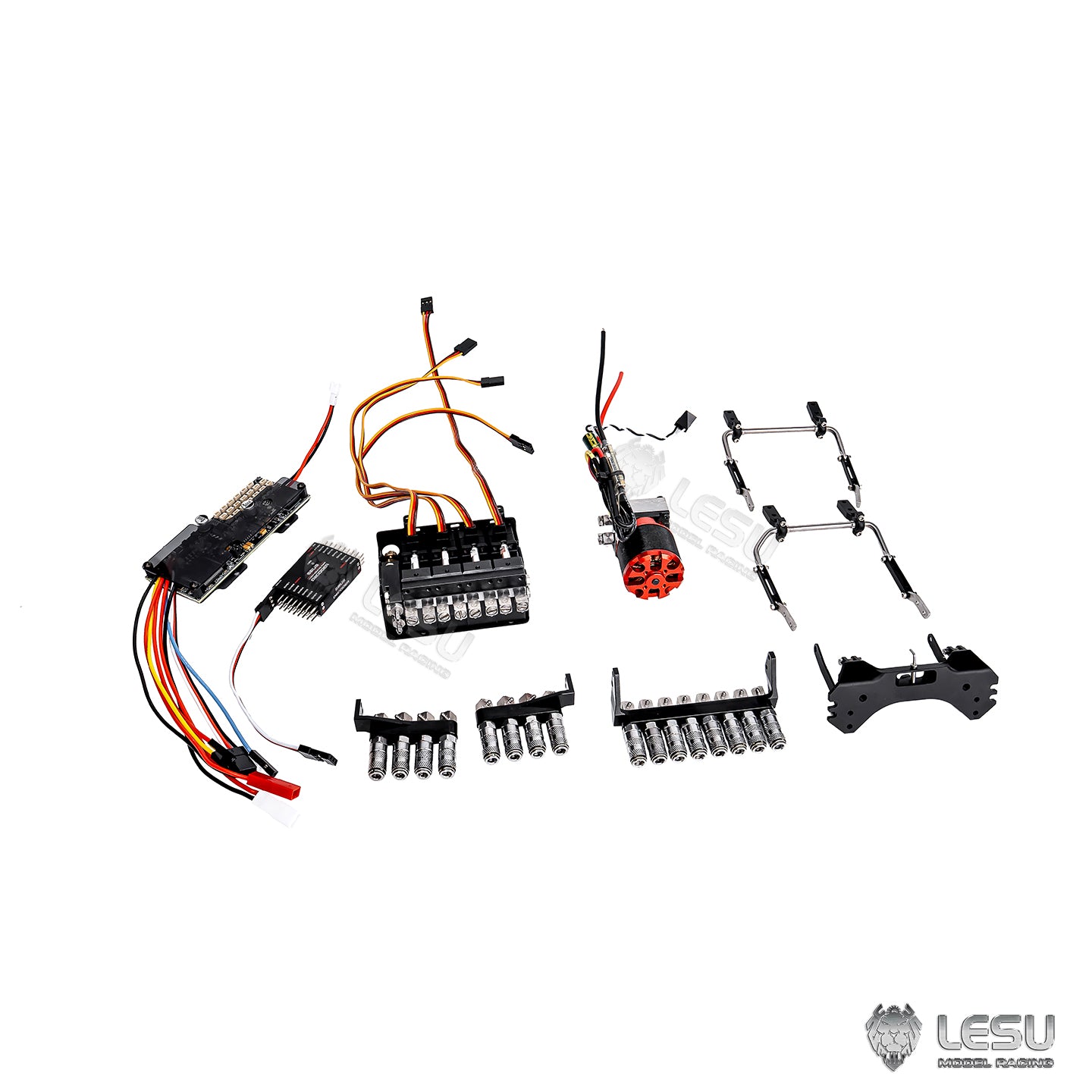 Metal Chassis Front Rear Axle Sway Bar Hydraulic Upgrade Kit Light System for LESU 1/14 RC Metal Light Truck U4023 AWD Off Road Model Car