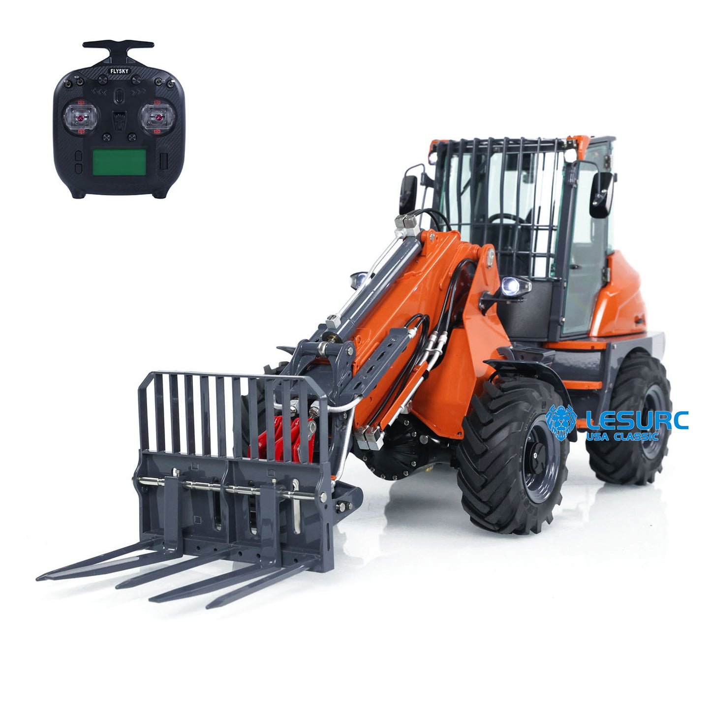 LESU AOUE AT1050 1/14 Metal 4X4 RC Hydraulic Telescopic Arm Loader Sound Light System Fork Bucket for Construction Vehicle Enthusiast