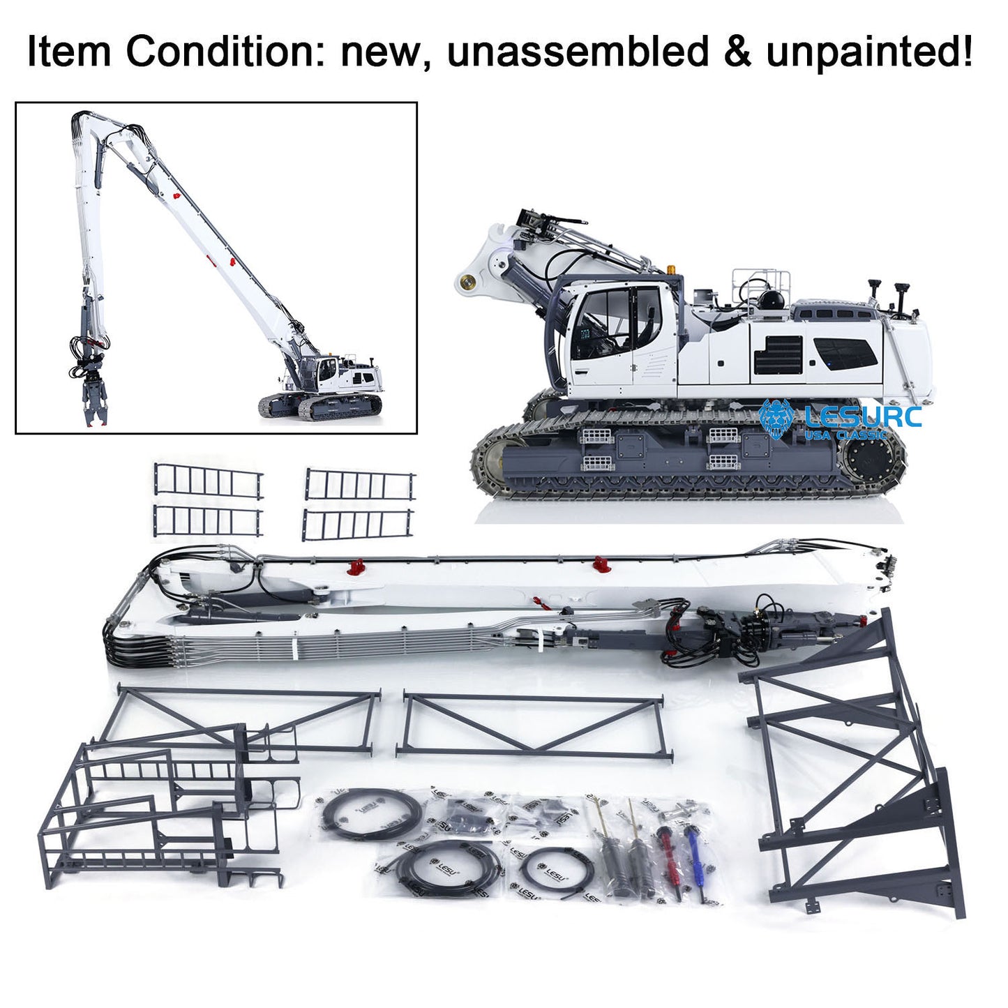 LESU Metal 1/14 RC Full Hydraulic Excavator LR960 KIT DIY Demolition Arm Heavy Digger Model Engineering Vehicle Unassembled